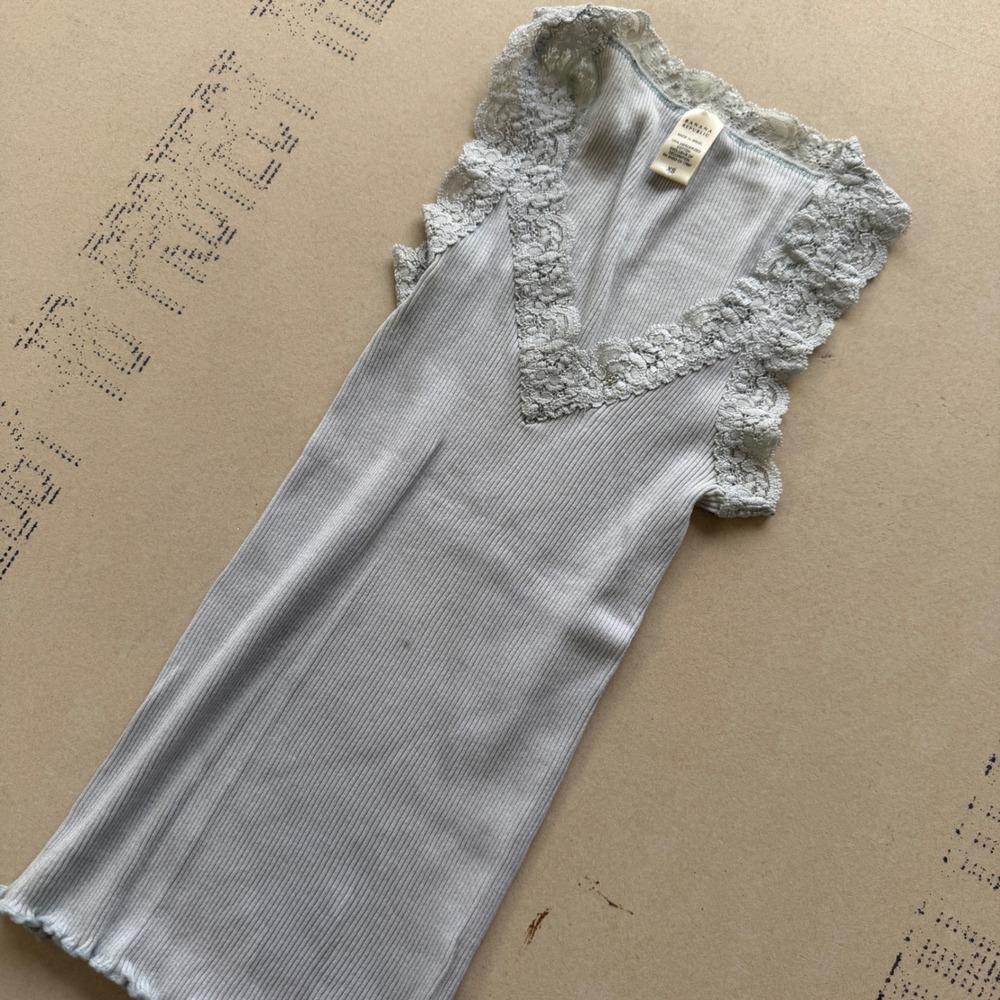Y2K Banana Republic Lace Trim Ribbed Tank Top